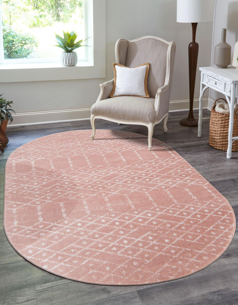 Marrakesh Lattice Collection Area Rug - Casablanca (Rose Pink) Oval Rose Pink  lifestyle 29