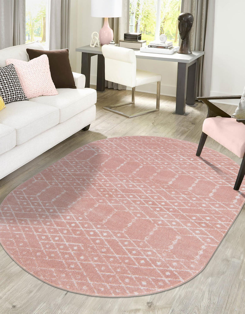 Marrakesh Lattice Collection Area Rug - Casablanca (Rose Pink) Oval Rose Pink  lifestyle 37