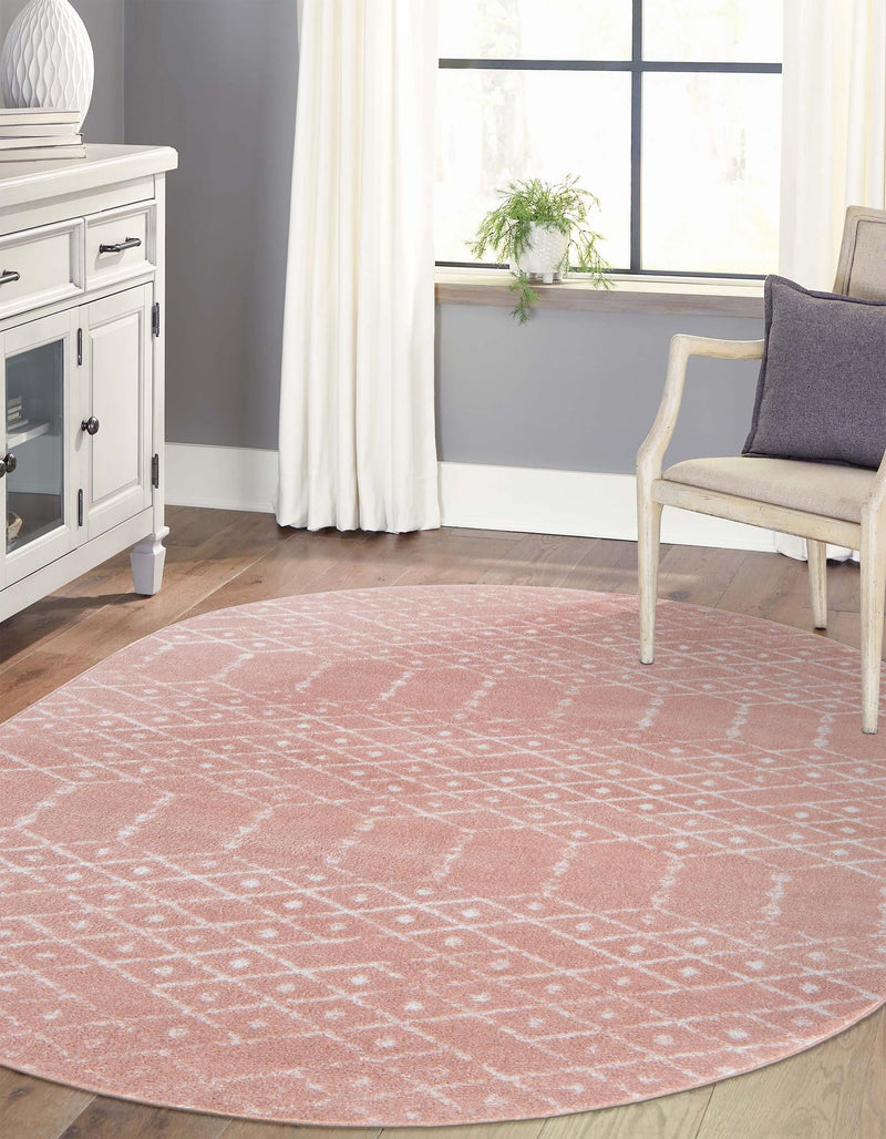 Marrakesh Lattice Collection Area Rug - Casablanca (Rose Pink) Oval Rose Pink  lifestyle 41