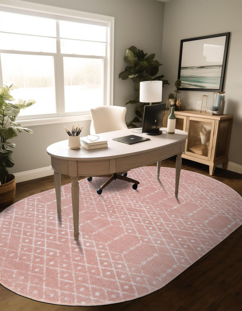 Marrakesh Lattice Collection Area Rug - Casablanca (Rose Pink) Oval Rose Pink  lifestyle 43