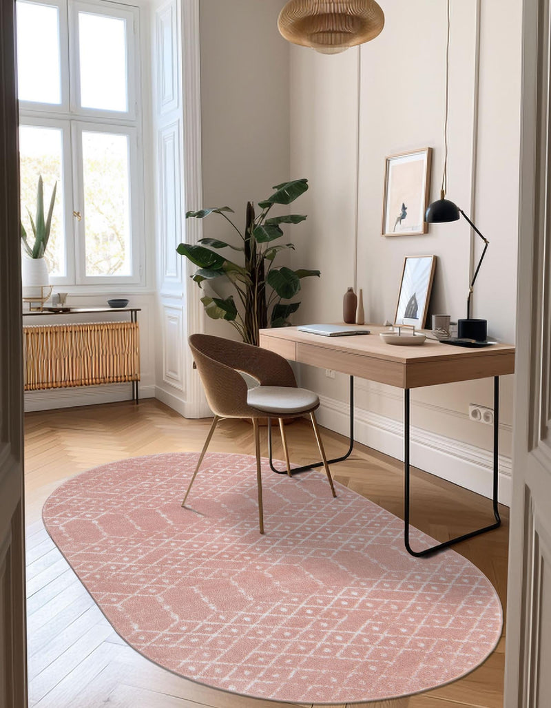 Marrakesh Lattice Collection Area Rug - Casablanca (Rose Pink) Oval Rose Pink  lifestyle 45