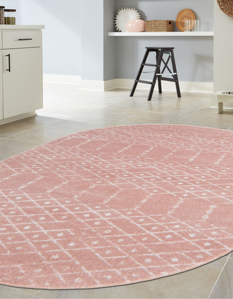 Marrakesh Lattice Collection Area Rug - Casablanca (Rose Pink) Oval Rose Pink  lifestyle 47