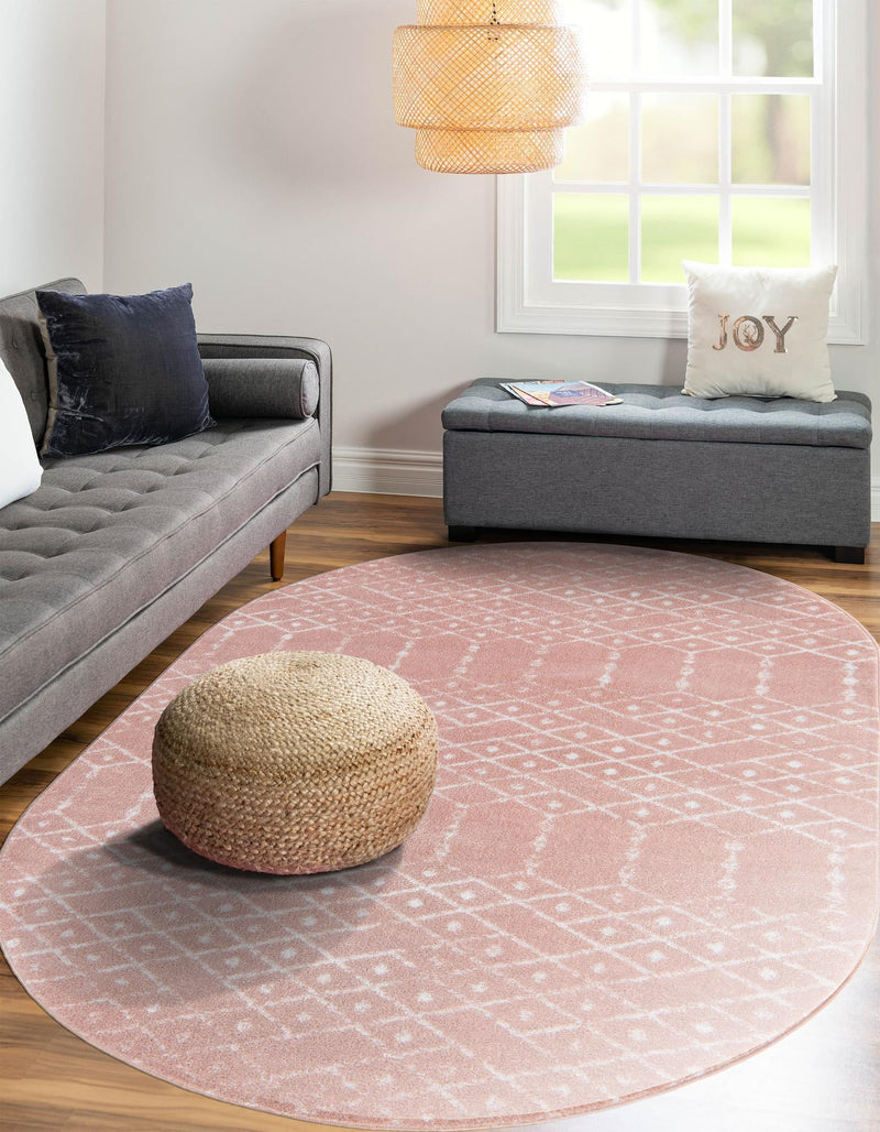 Marrakesh Lattice Collection Area Rug - Casablanca (Rose Pink) Oval Rose Pink  lifestyle 49