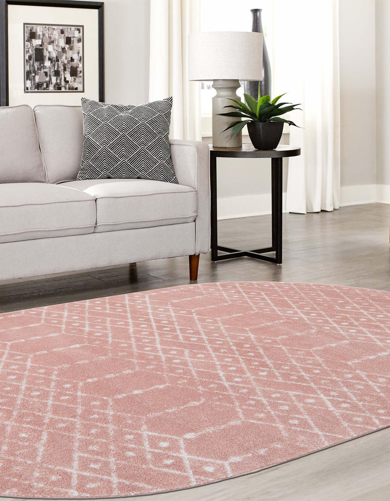 Marrakesh Lattice Collection Area Rug - Casablanca (Rose Pink) Oval Rose Pink  lifestyle 51