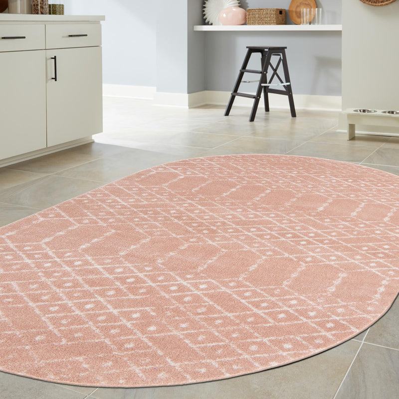 Marrakesh Lattice Collection Area Rug - Casablanca (Rose Pink) Oval Rose Pink  lifestyle 110