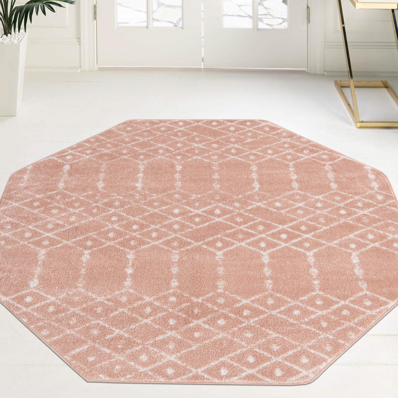 Marrakesh Lattice Collection Area Rug - Casablanca (Rose Pink) Octagon Rose Pink  lifestyle 111