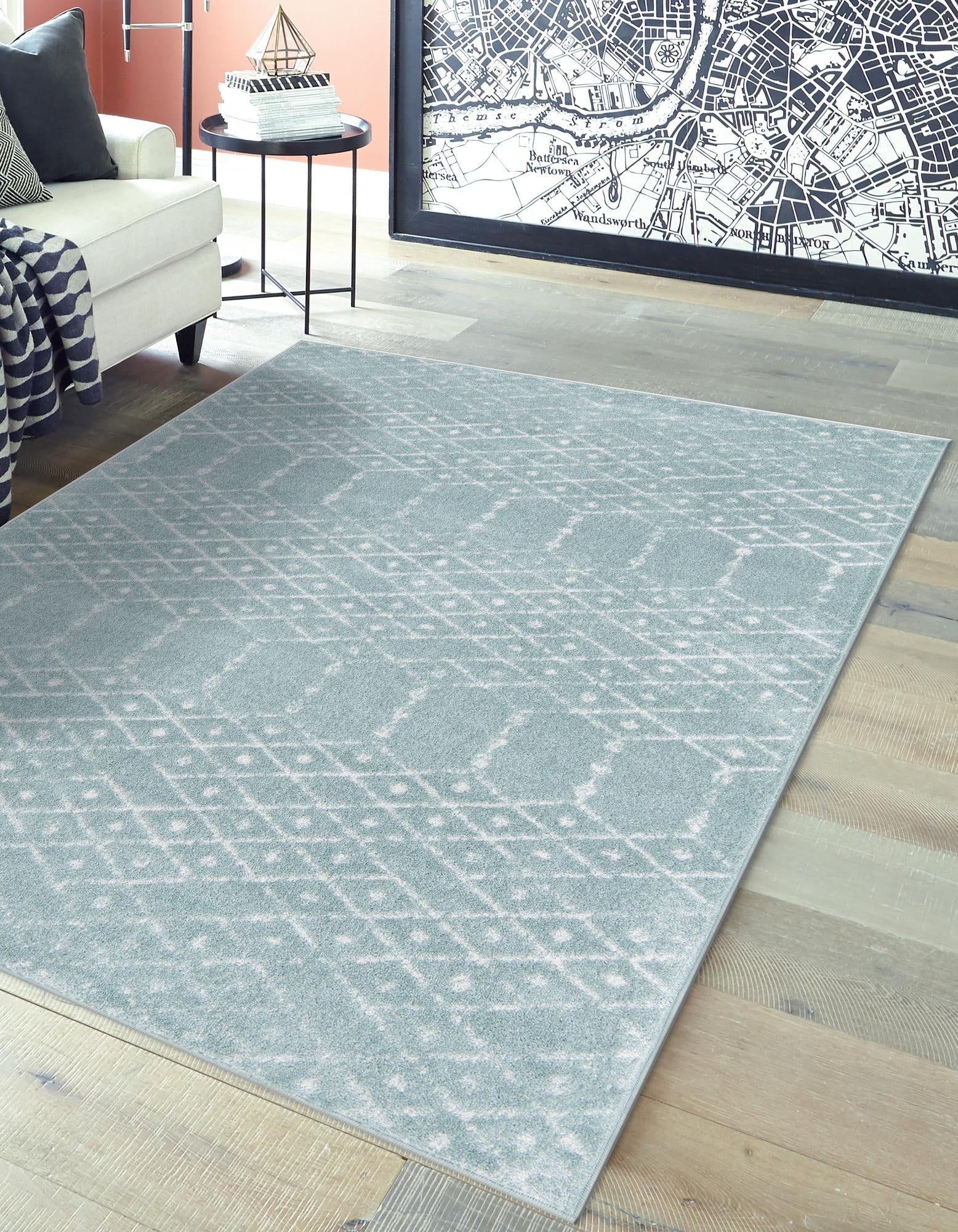 Marrakesh Lattice Collection Area Rug - Casablanca (Aqua)