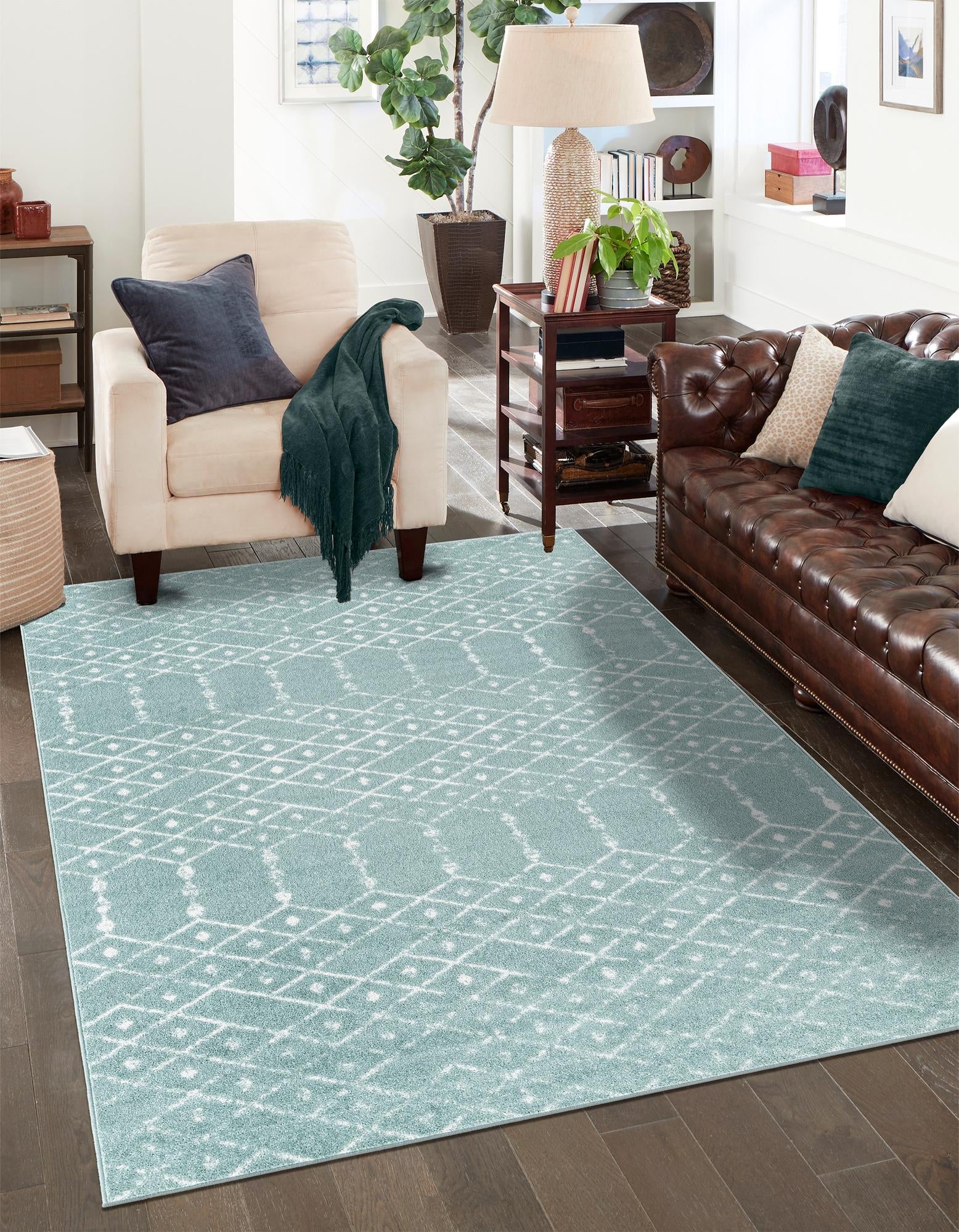 Marrakesh Lattice Collection Area Rug - Casablanca (Aqua)