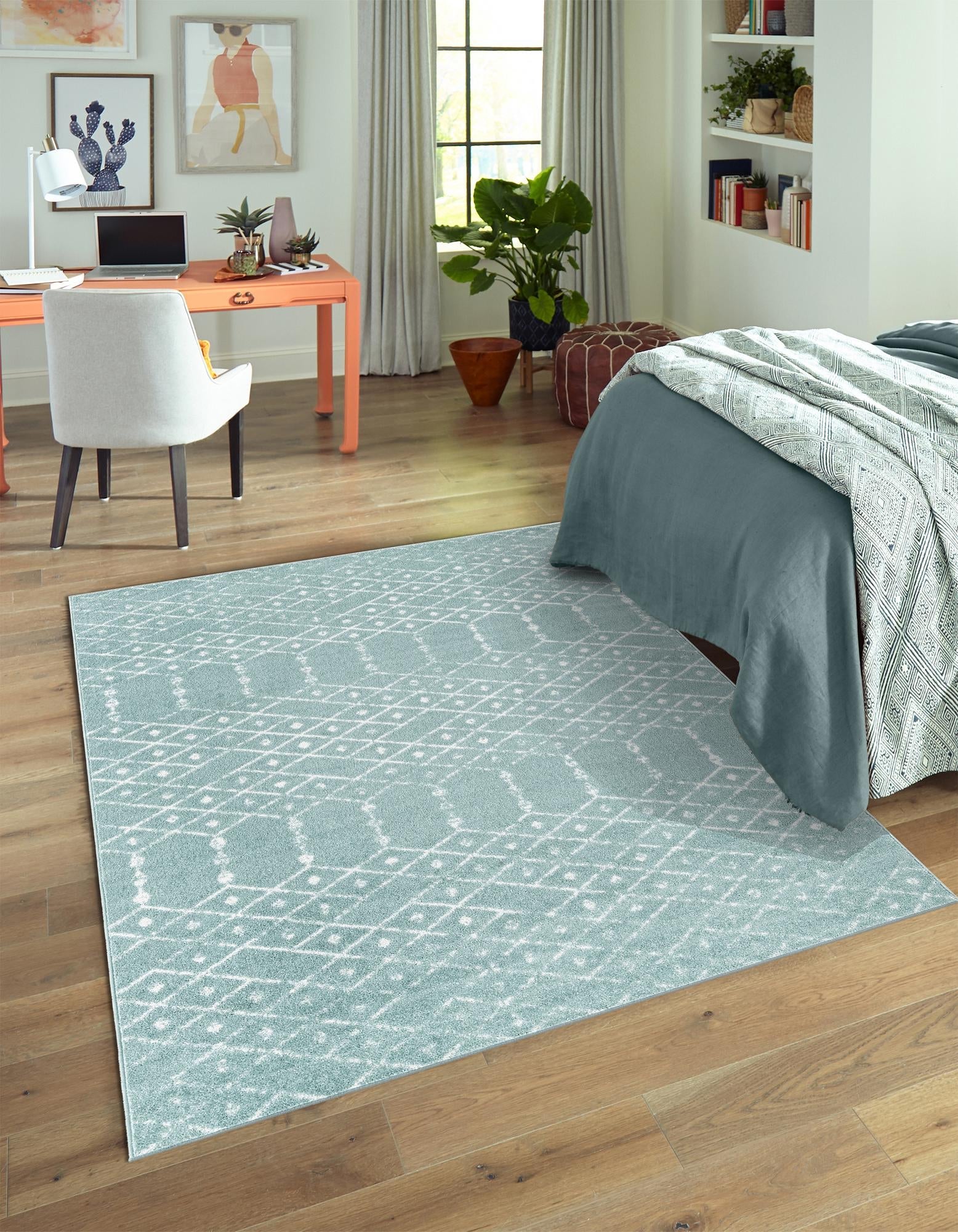 Marrakesh Lattice Collection Area Rug - Casablanca (Aqua)