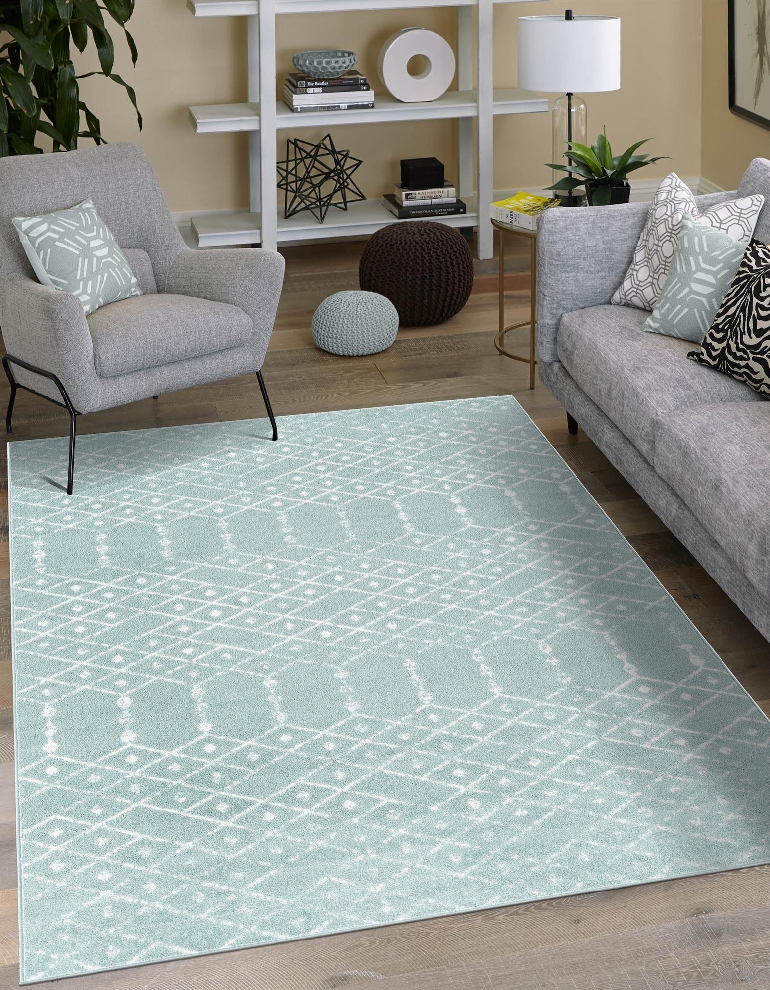 Marrakesh Lattice Collection Area Rug - Casablanca (Aqua)