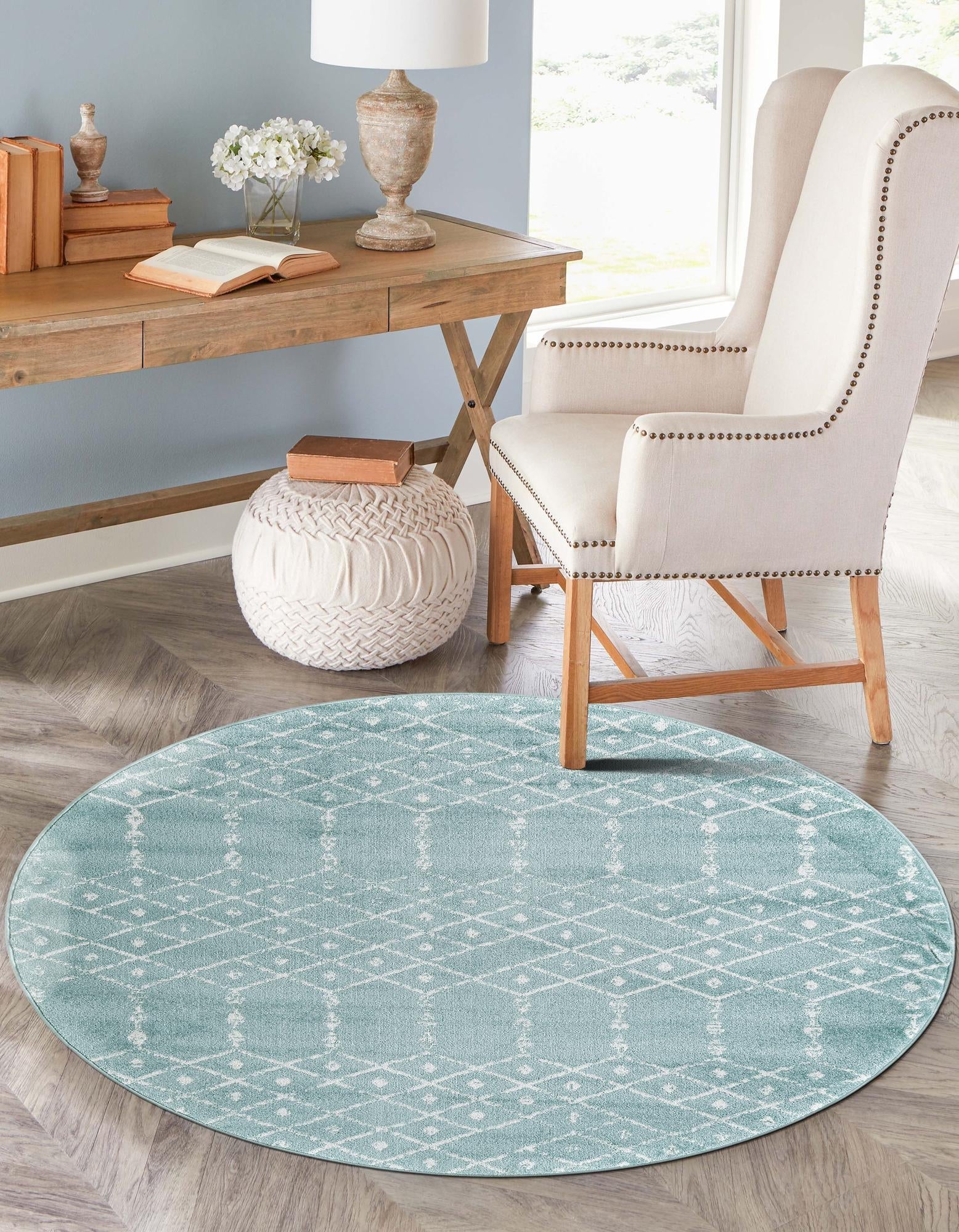 Marrakesh Lattice Collection Area Rug - Casablanca (Aqua)