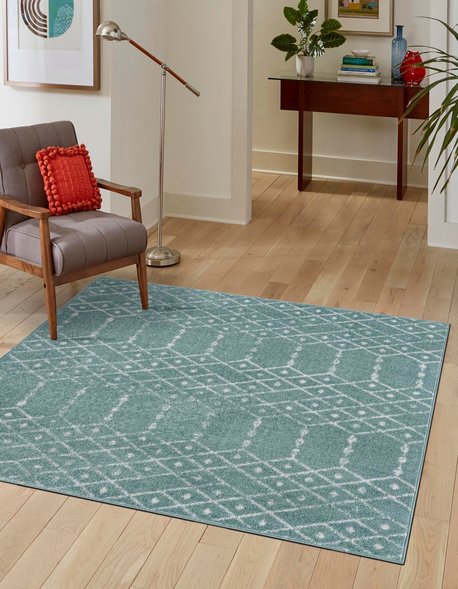 Marrakesh Lattice Collection Area Rug - Casablanca (Aqua)