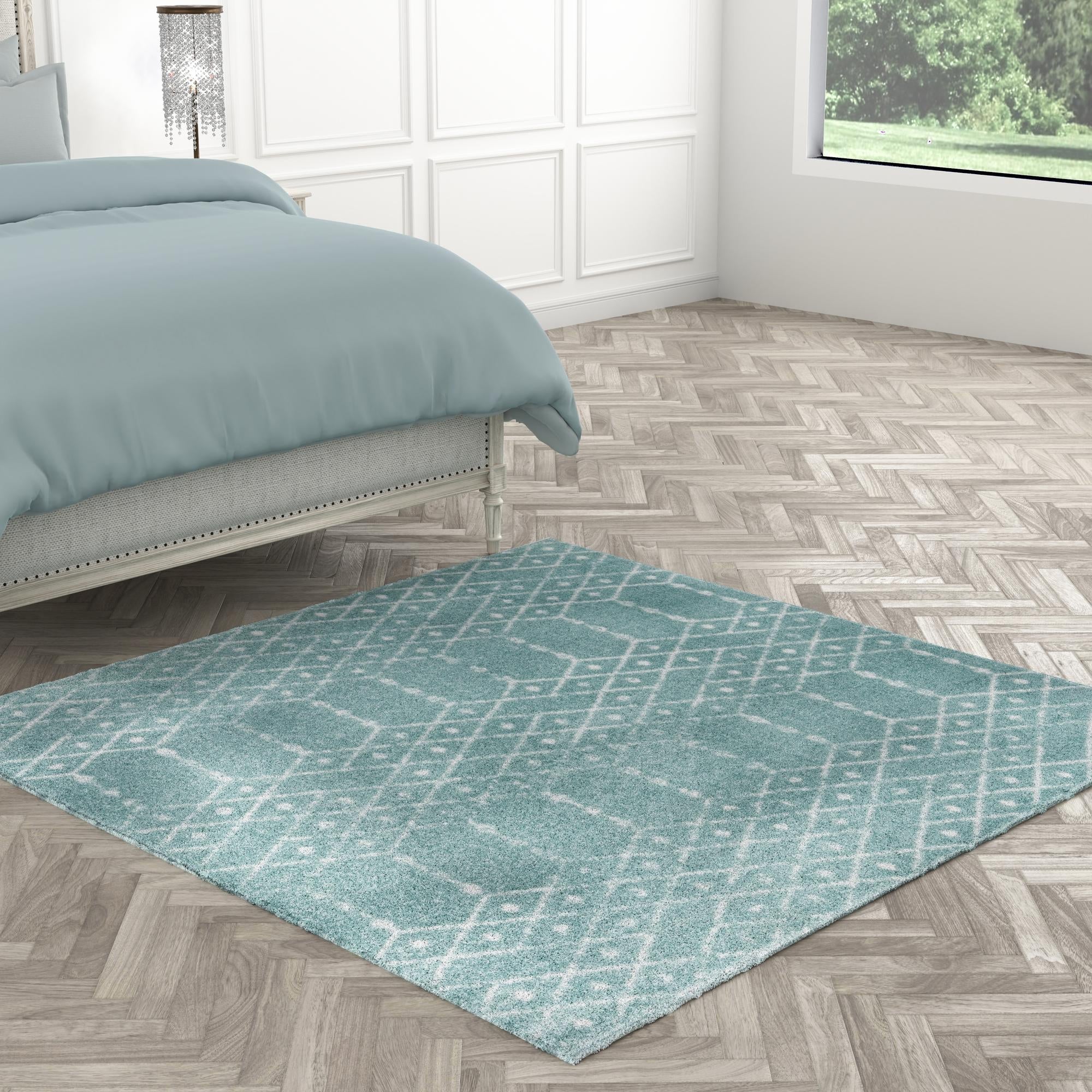 Marrakesh Lattice Collection Area Rug - Casablanca (Aqua)