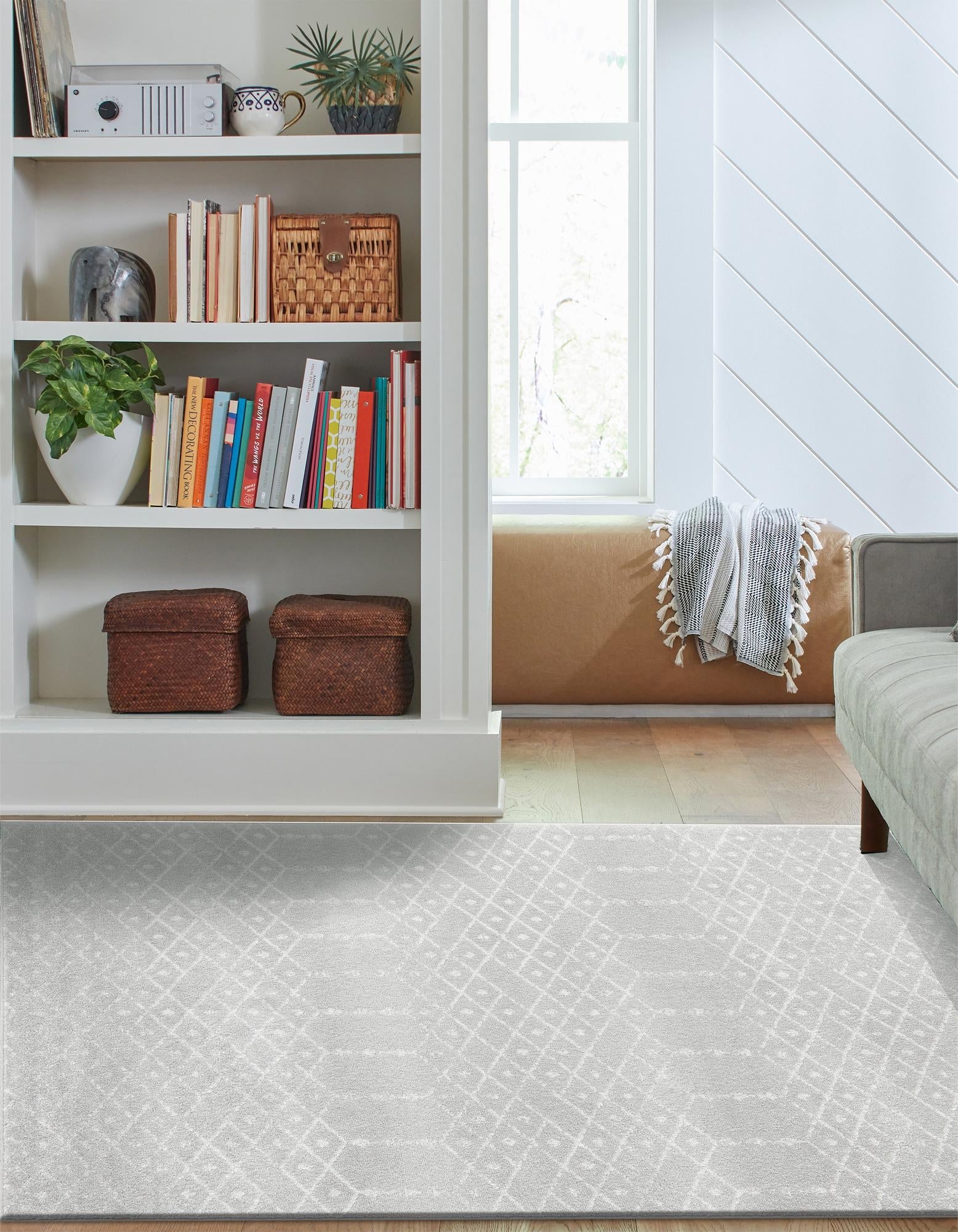 Marrakesh Lattice Collection Area Rug - Casablanca (Light Gray)