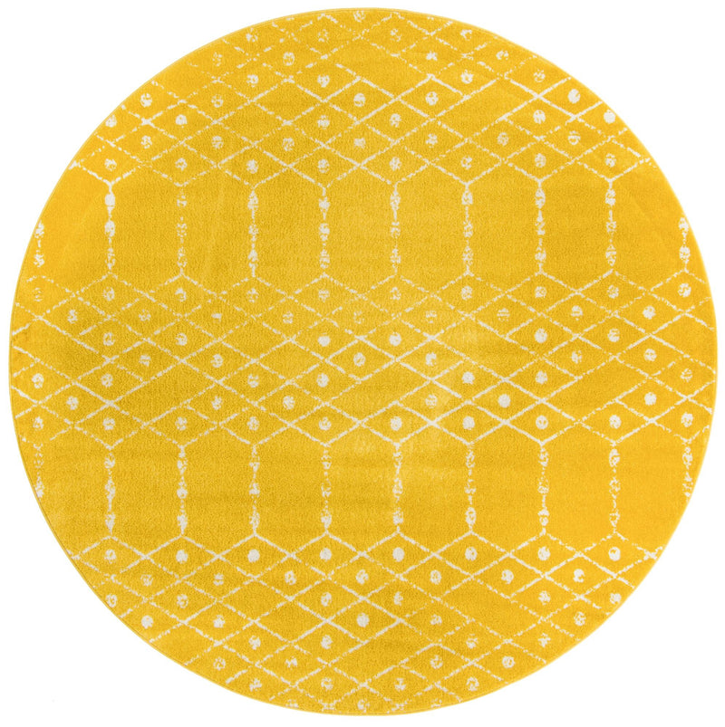 Marrakesh Lattice Collection Area Rug - Casablanca (Yellow) Round Yellow  lifestyle 26