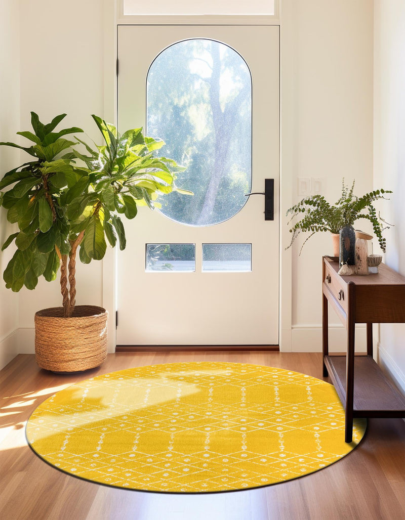 Marrakesh Lattice Collection Area Rug - Casablanca (Yellow) Round Yellow  lifestyle 61