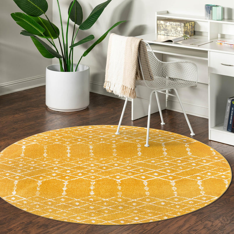 Marrakesh Lattice Collection Area Rug - Casablanca (Yellow) Round Yellow  lifestyle 112