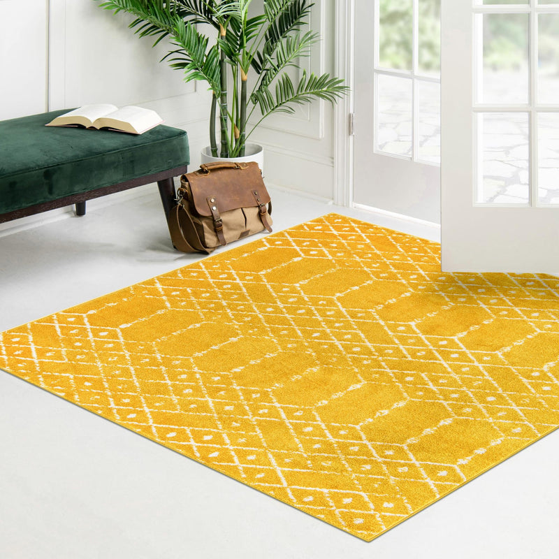 Marrakesh Lattice Collection Area Rug - Casablanca (Yellow) Square Yellow  lifestyle 113