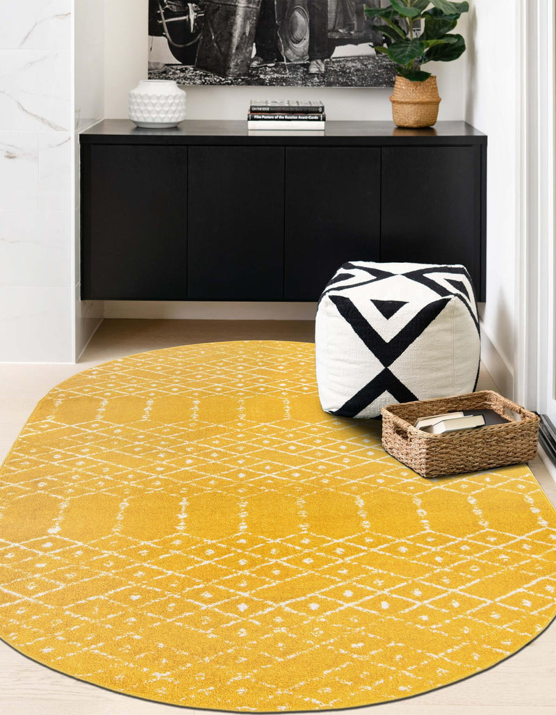 Marrakesh Lattice Collection Area Rug - Casablanca (Yellow) Oval Yellow  lifestyle 38