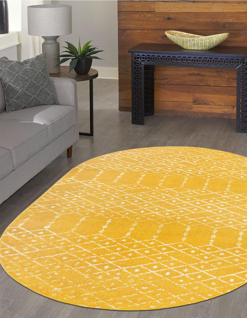 Marrakesh Lattice Collection Area Rug - Casablanca (Yellow) Oval Yellow  lifestyle 43