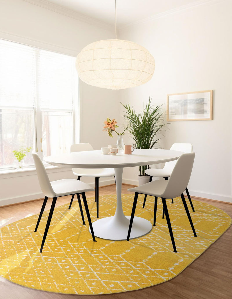 Marrakesh Lattice Collection Area Rug - Casablanca (Yellow) Oval Yellow  lifestyle 45