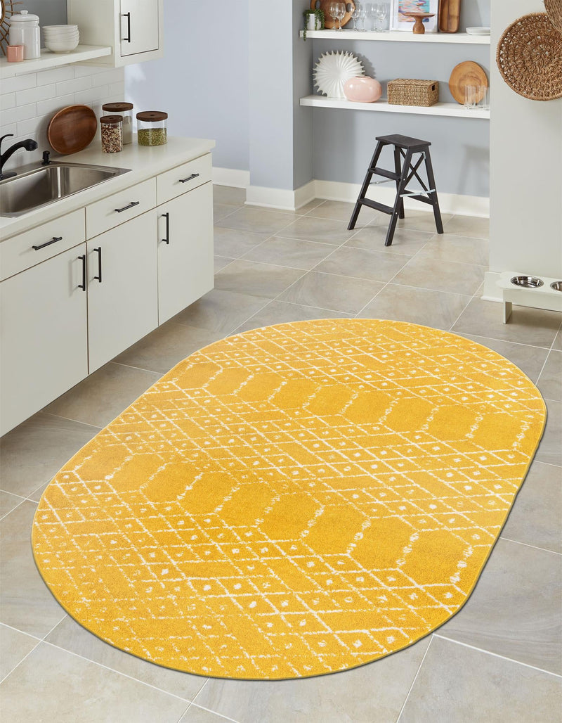 Marrakesh Lattice Collection Area Rug - Casablanca (Yellow) Oval Yellow  lifestyle 51