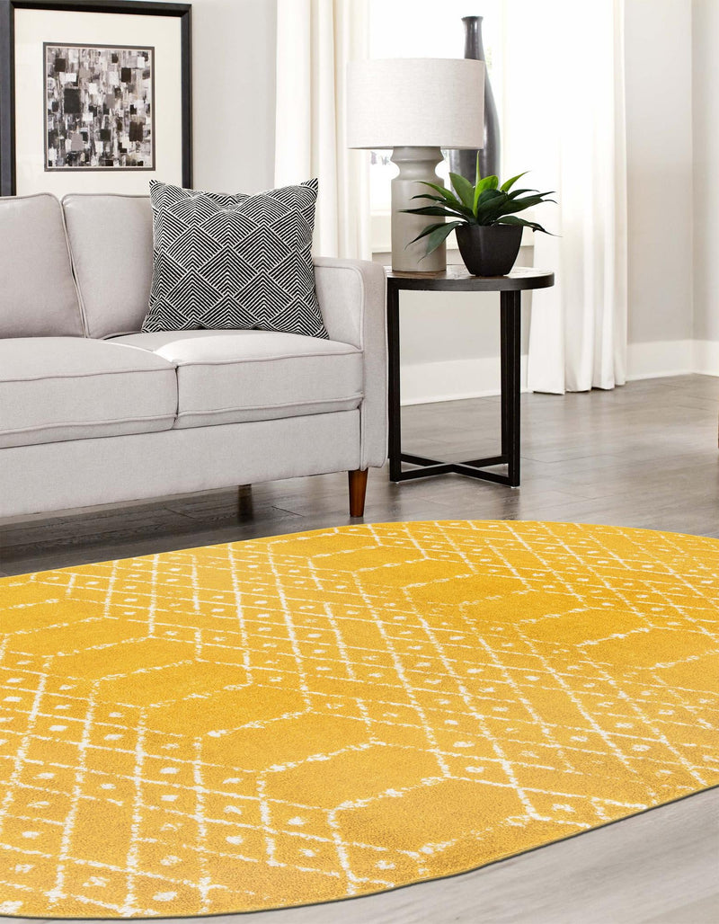 Marrakesh Lattice Collection Area Rug - Casablanca (Yellow) Oval Yellow  lifestyle 53