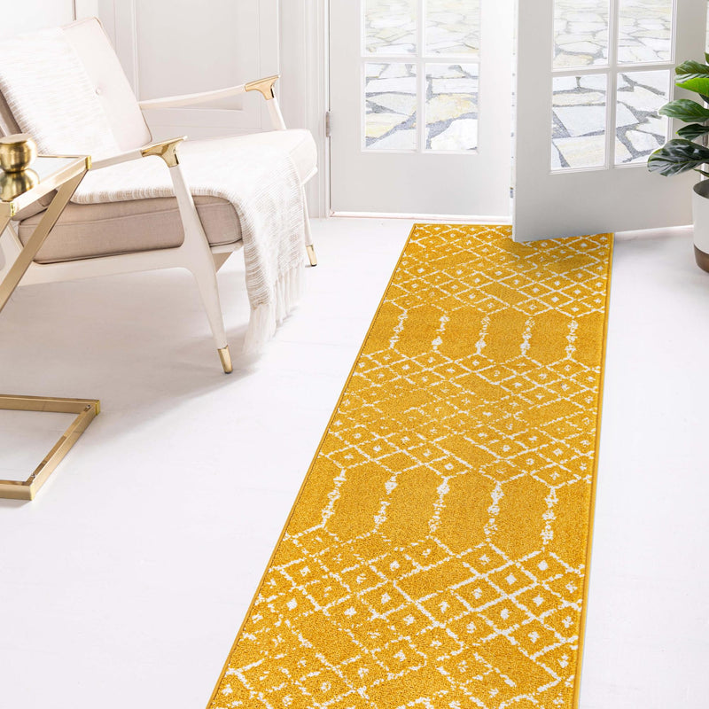 Marrakesh Lattice Collection Area Rug - Casablanca (Yellow) Runner Yellow  lifestyle 111