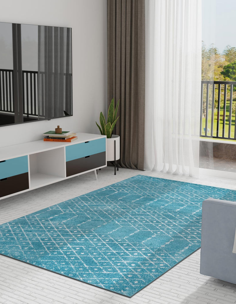 Marrakesh Lattice Collection Area Rug - Casablanca (Teal blue) Rectangle Teal blue  lifestyle 3