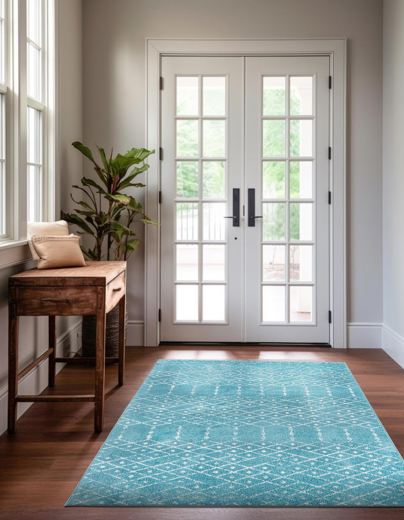 Marrakesh Lattice Collection Area Rug - Casablanca (Teal blue) Rectangle Teal blue  lifestyle 4