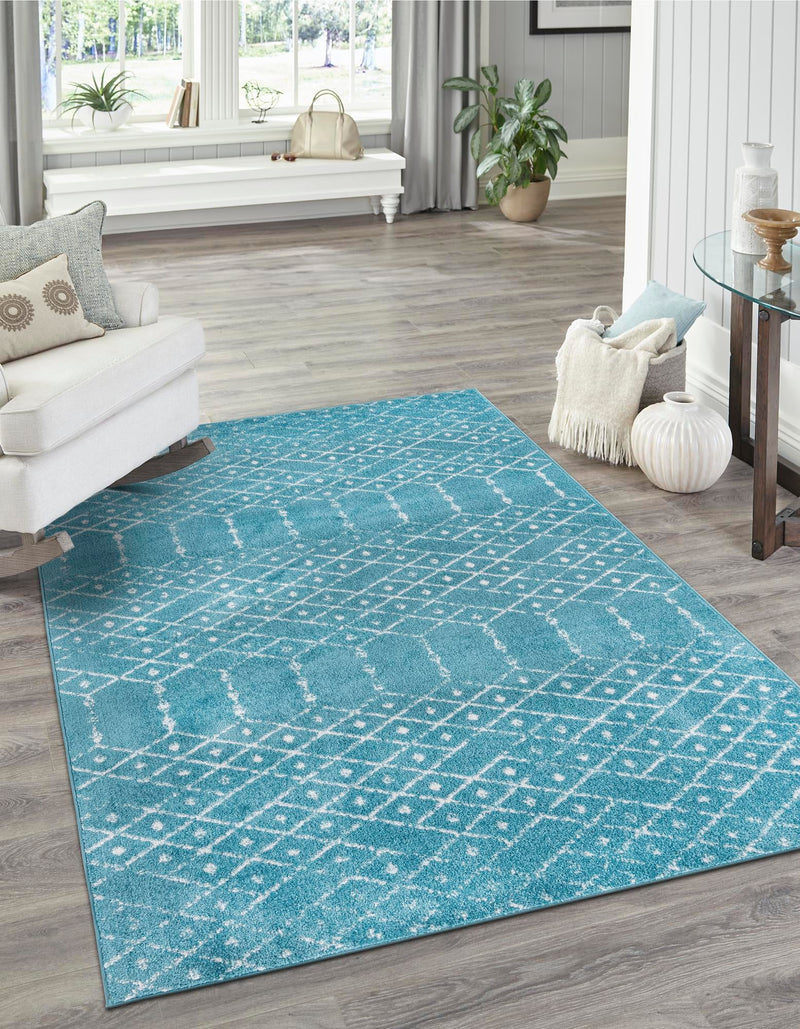 Marrakesh Lattice Collection Area Rug - Casablanca (Teal blue) Rectangle Teal blue  lifestyle 8