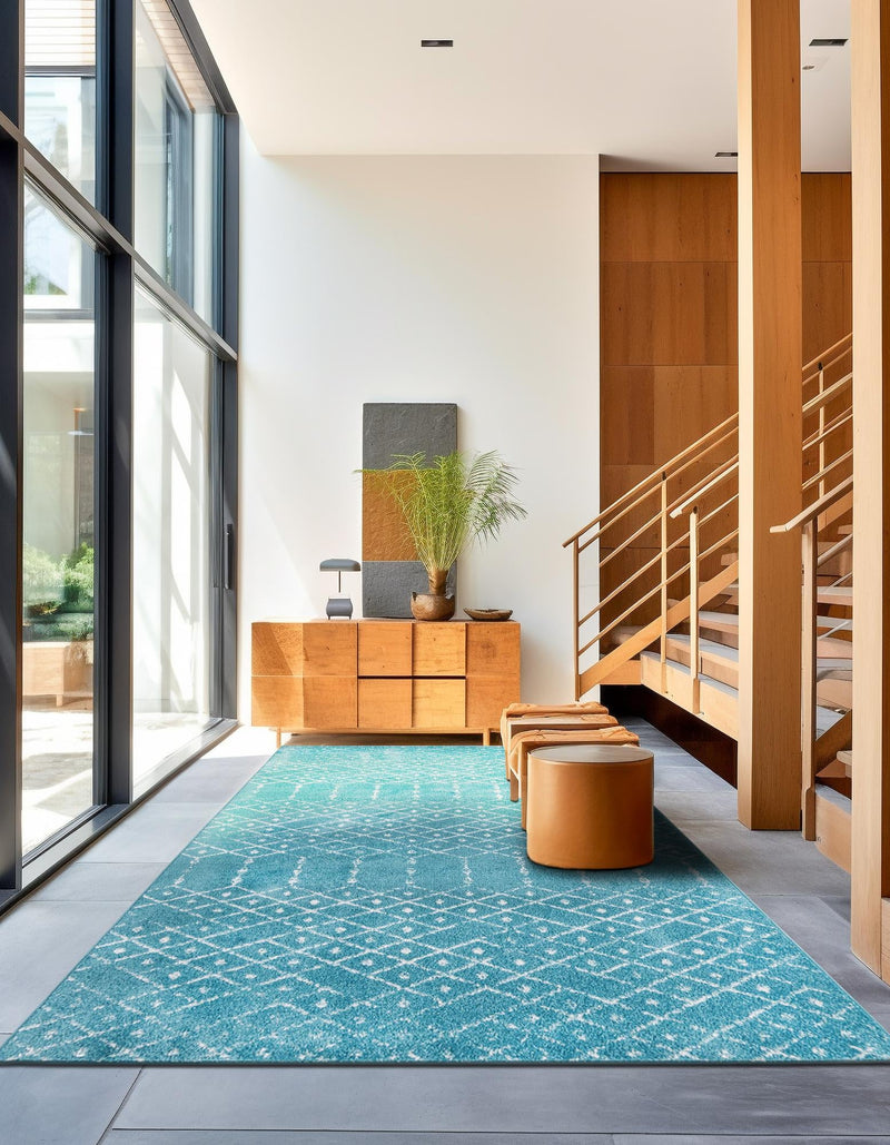 Marrakesh Lattice Collection Area Rug - Casablanca (Teal blue) Rectangle Teal blue  lifestyle 9