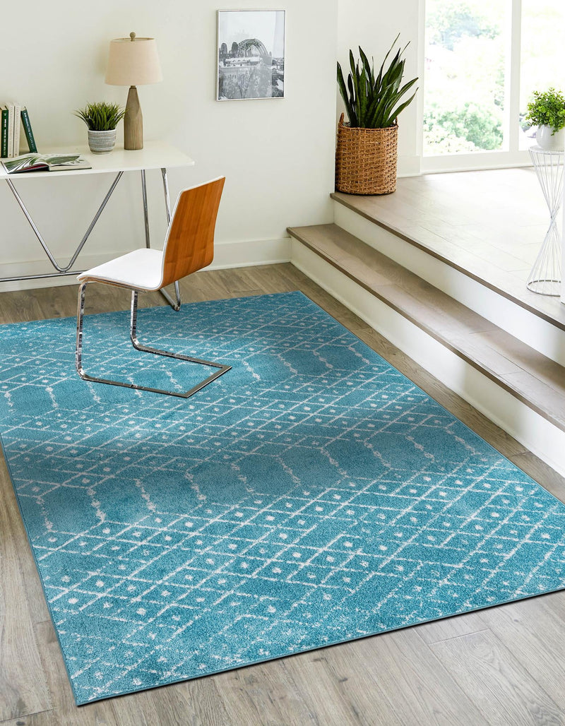 Marrakesh Lattice Collection Area Rug - Casablanca (Teal blue) Rectangle Teal blue  lifestyle 11