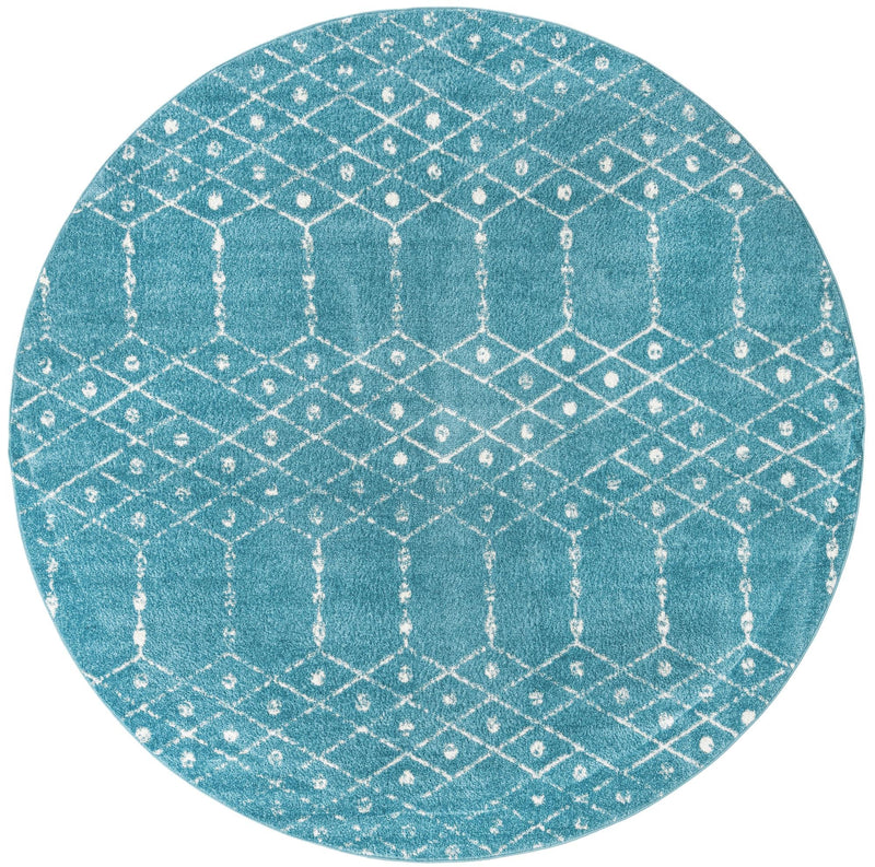 Marrakesh Lattice Collection Area Rug - Casablanca (Teal blue) Round Teal blue  lifestyle 22