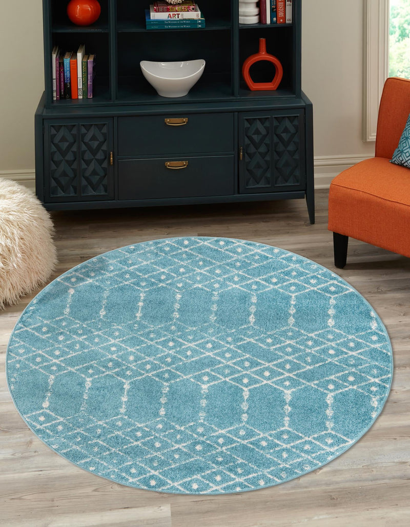 Marrakesh Lattice Collection Area Rug - Casablanca (Teal blue) Round Teal blue  lifestyle 27