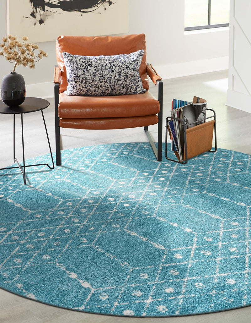 Marrakesh Lattice Collection Area Rug - Casablanca (Teal blue) Round Teal blue  lifestyle 39