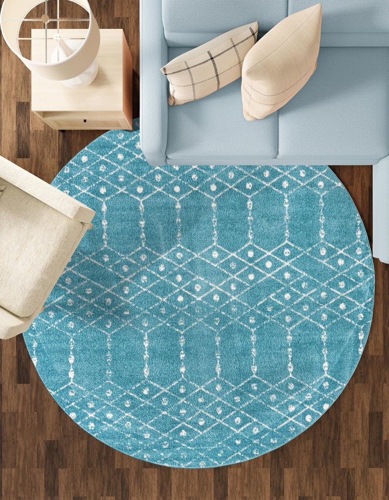 Marrakesh Lattice Collection Area Rug - Casablanca (Teal blue) Round Teal blue  lifestyle 60