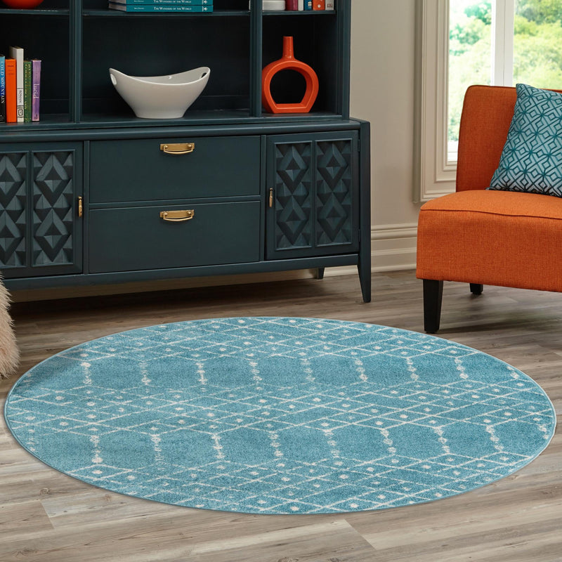 Marrakesh Lattice Collection Area Rug - Casablanca (Teal blue) Round Teal blue  lifestyle 108