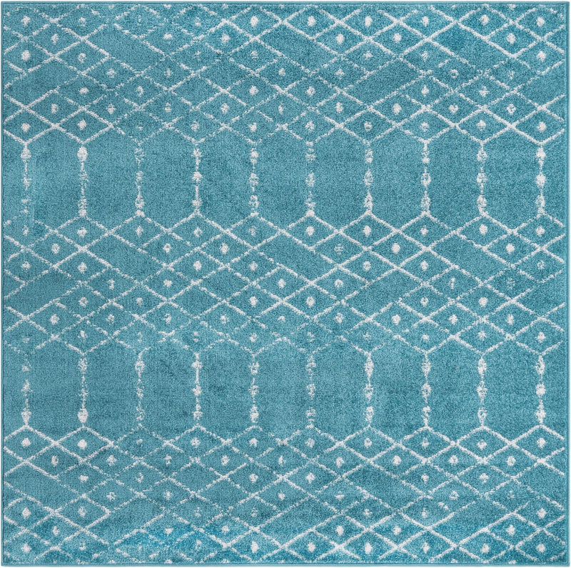 Marrakesh Lattice Collection Area Rug - Casablanca (Teal blue) Square Teal blue  lifestyle 23