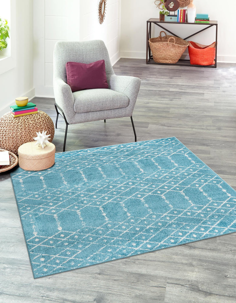 Marrakesh Lattice Collection Area Rug - Casablanca (Teal blue) Square Teal blue  lifestyle 28