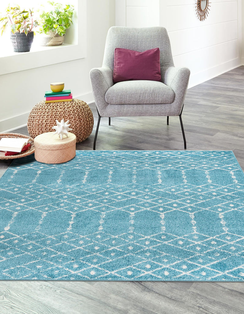 Marrakesh Lattice Collection Area Rug - Casablanca (Teal blue) Square Teal blue  lifestyle 33