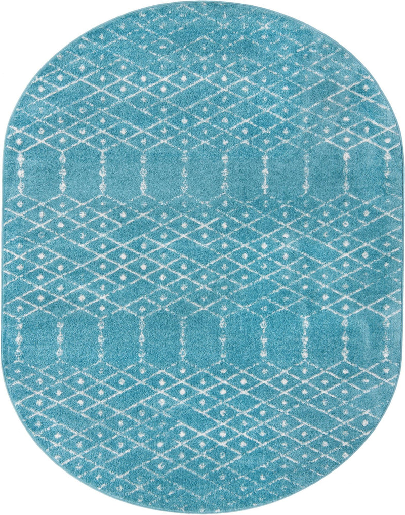 Marrakesh Lattice Collection Area Rug - Casablanca (Teal blue) Oval Teal blue  lifestyle 24