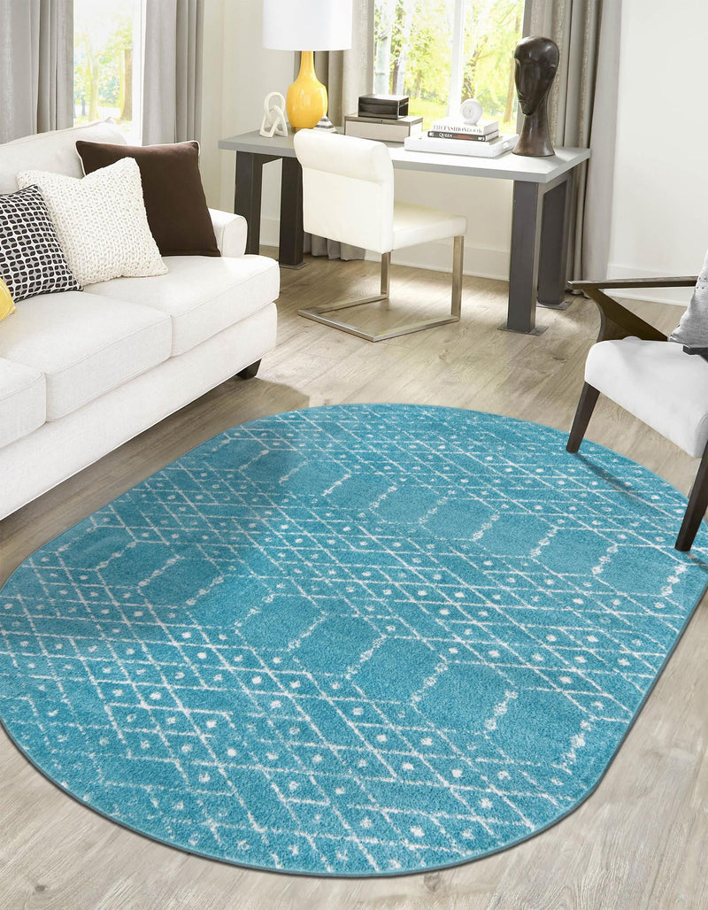 Marrakesh Lattice Collection Area Rug - Casablanca (Teal blue) Oval Teal blue  lifestyle 29