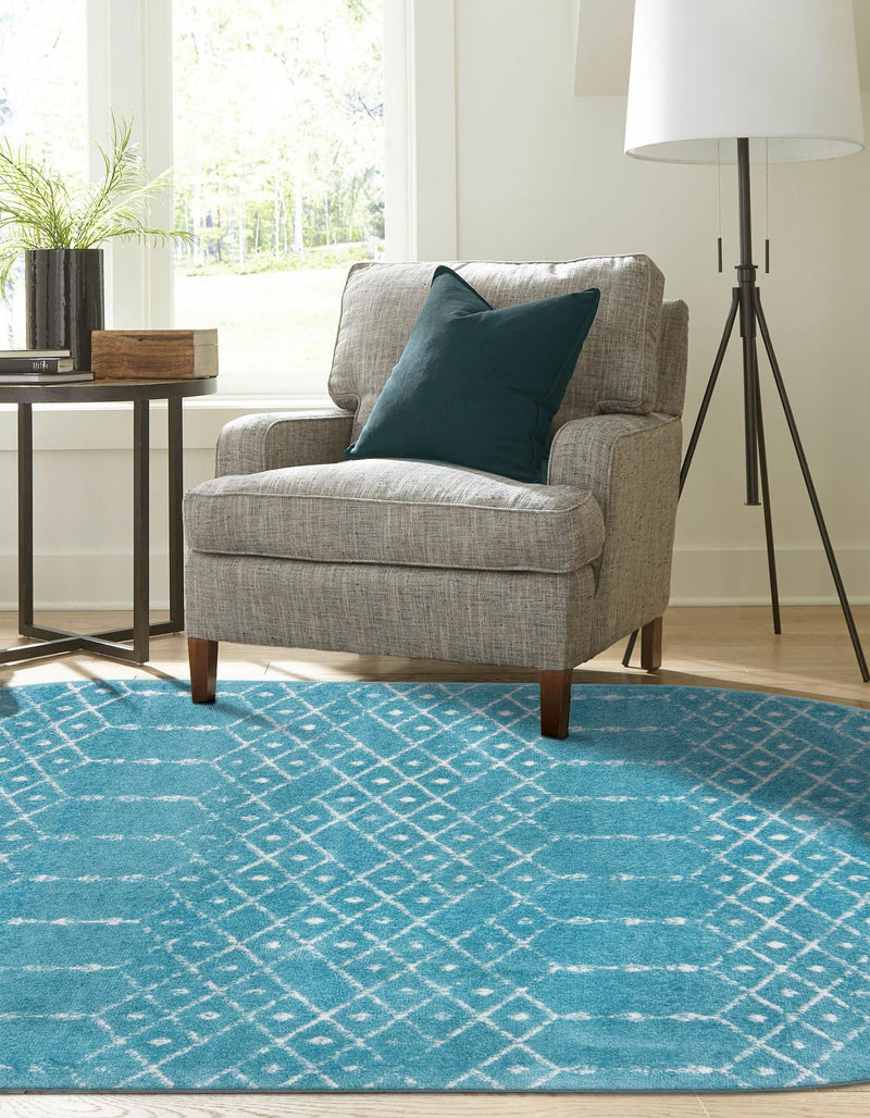 Marrakesh Lattice Collection Area Rug - Casablanca (Teal blue) Oval Teal blue  lifestyle 34