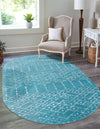 Marrakesh Lattice Collection Area Rug - Casablanca (Teal blue) Oval Teal blue  lifestyle 37