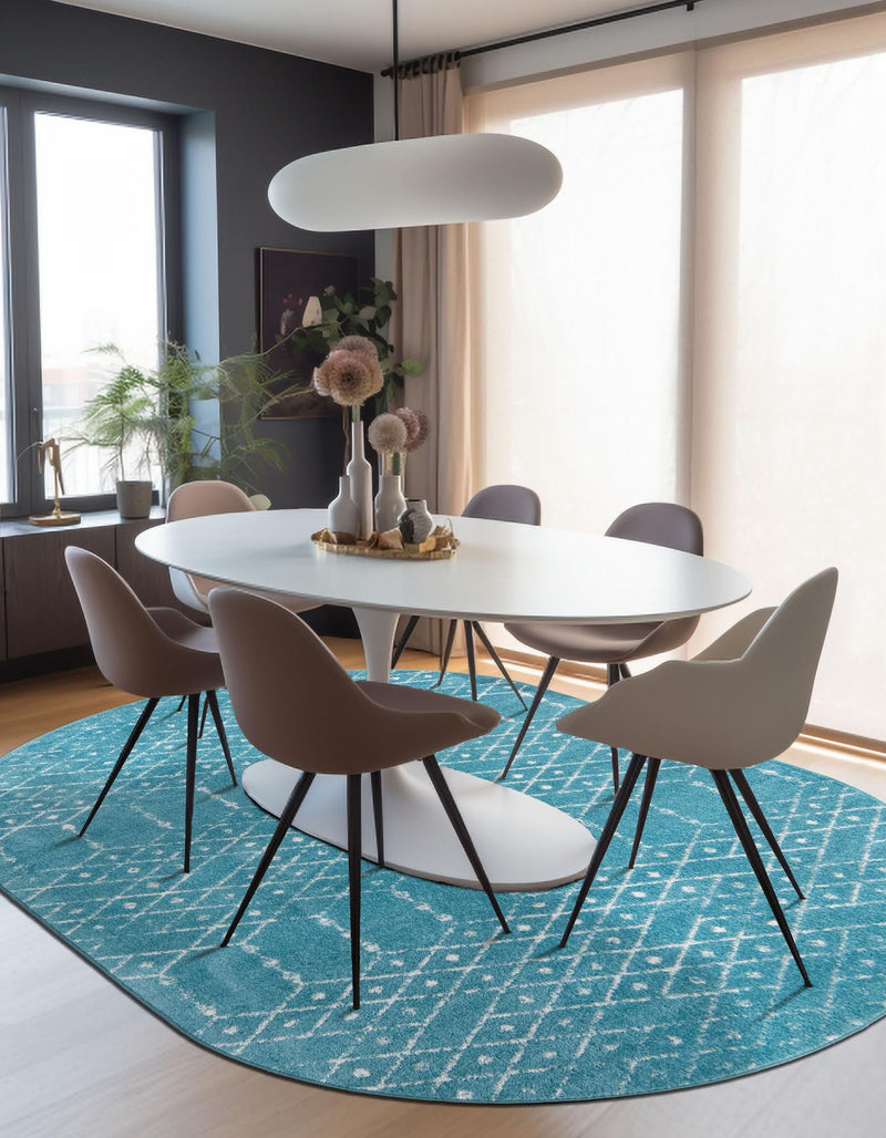 Marrakesh Lattice Collection Area Rug - Casablanca (Teal blue) Oval Teal blue  lifestyle 39