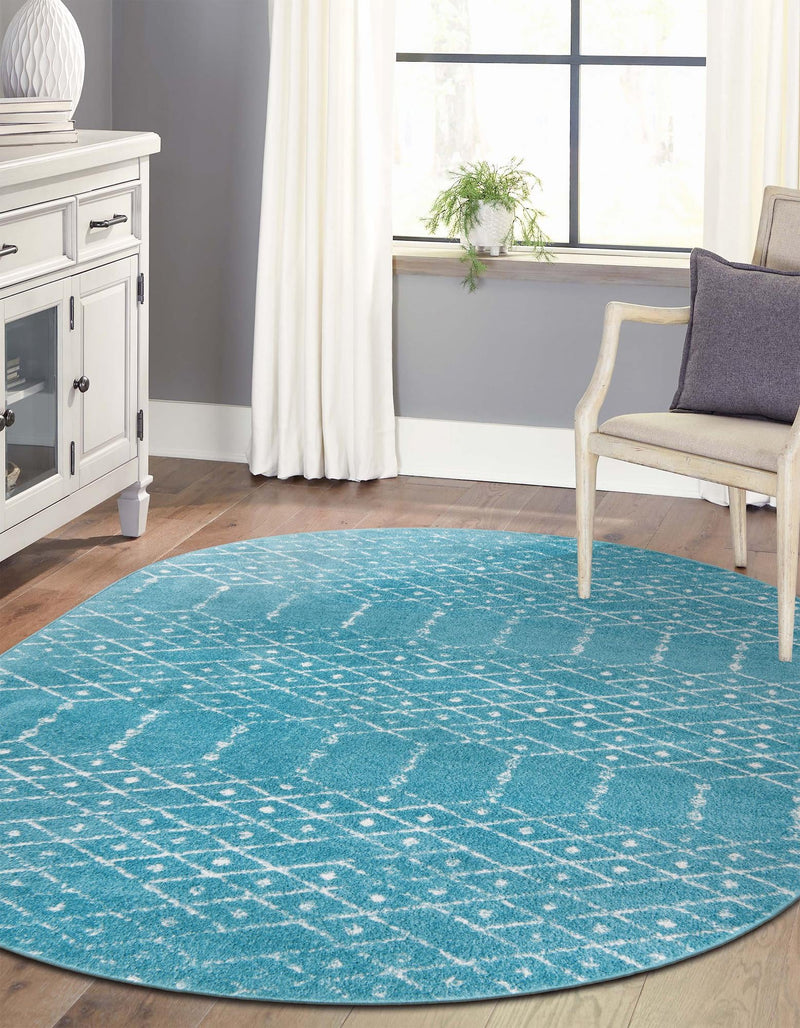 Marrakesh Lattice Collection Area Rug - Casablanca (Teal blue) Oval Teal blue  lifestyle 41