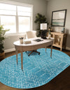 Marrakesh Lattice Collection Area Rug - Casablanca (Teal blue) Oval Teal blue  lifestyle 43