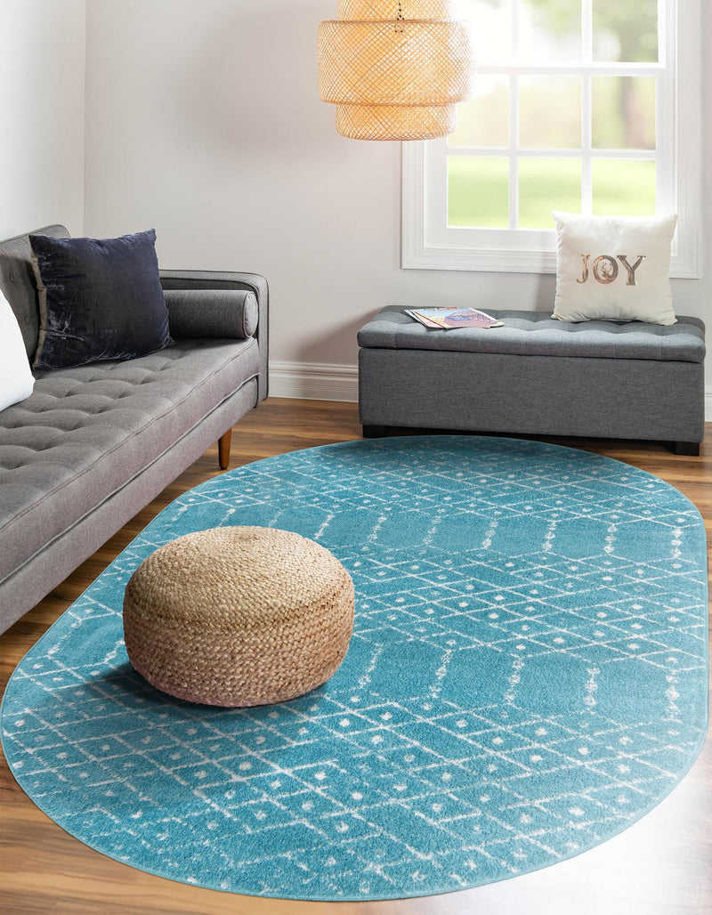 Marrakesh Lattice Collection Area Rug - Casablanca (Teal blue) Oval Teal blue  lifestyle 49