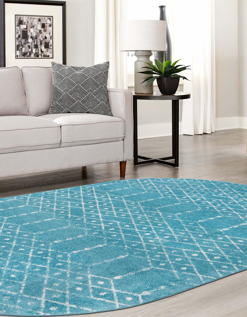 Marrakesh Lattice Collection Area Rug - Casablanca (Teal blue) Oval Teal blue  lifestyle 51